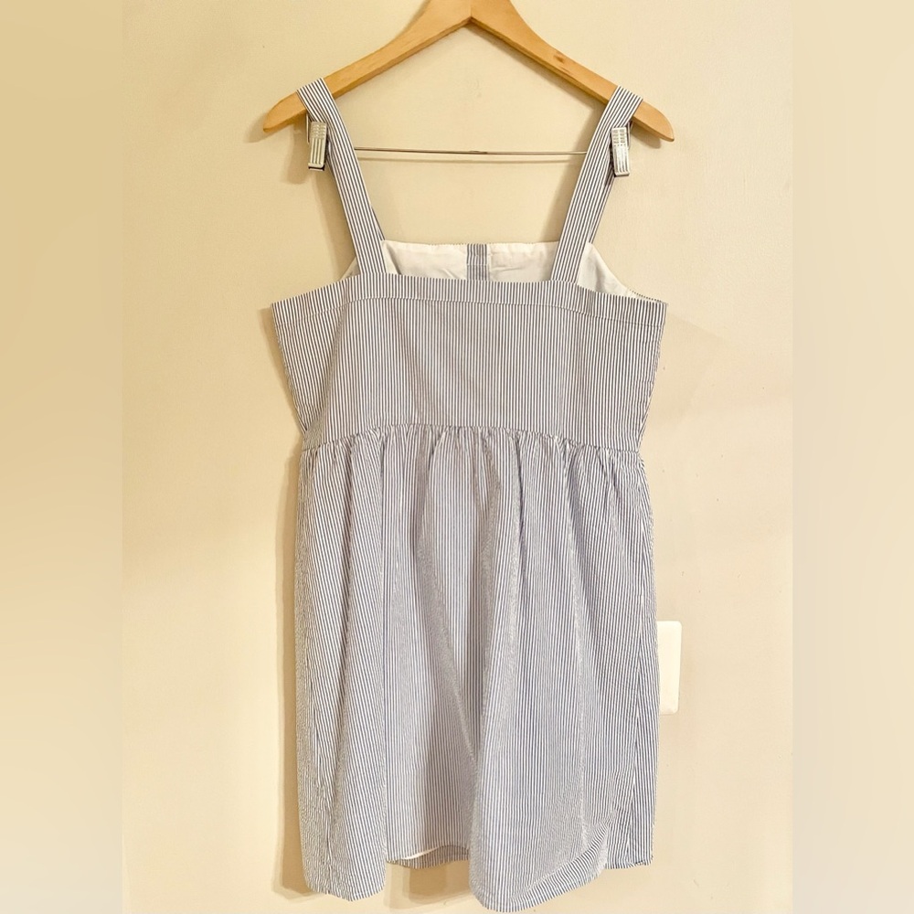 J. Crew Dress Midi Button Up Sleeveless Stripe Seersucker Blue White Sz 12- EUC - Picture 5 of 14